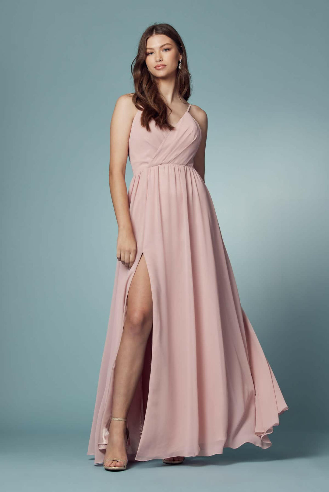 V-Neck Chiffon Slip Skirt Long Bridesmaid Dress NXR275-0