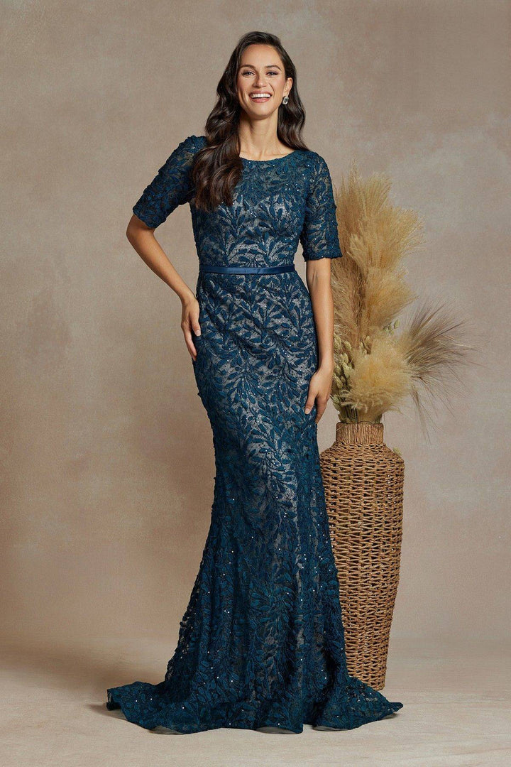 1/2 Sleeves Mermaid Embroidered Lace Long Mother of the Bride Dress NXJQ506