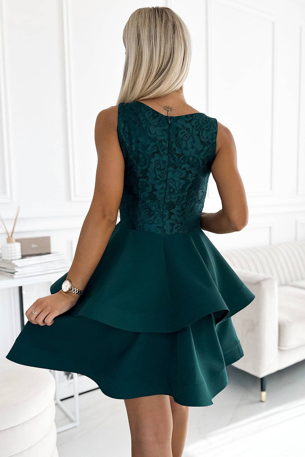 Numoco 205-4 LAURA flared dress with lace - green-Shangri-La Fashion