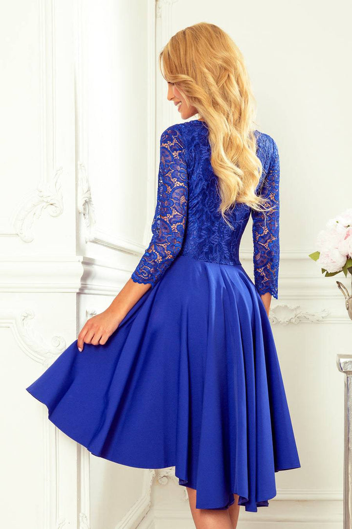 Numoco 210-12 NICOLLE - dress with longer back with lace neckline - CLASSIC BLUE-Shangri-La Fashion