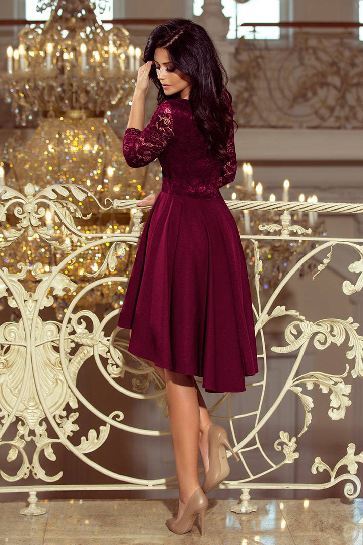 Numoco 210-13 NICOLLE - dress with longer back with lace neckline - plum-Shangri-La Fashion