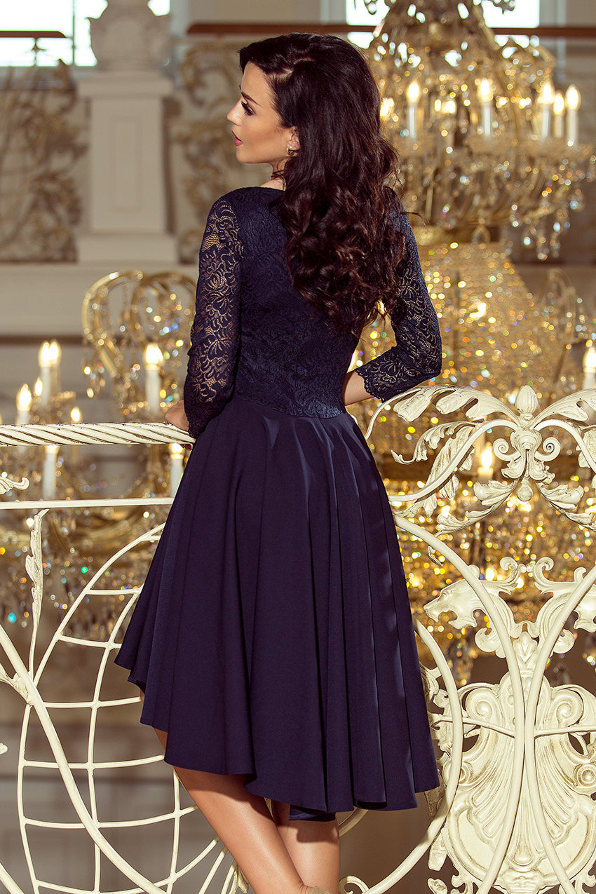 Numoco 210-2 NICOLLE - dress with longer back with lace neckline - navy blue-3