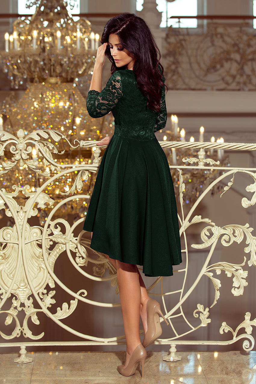 Numoco 210-3 NICOLLE - dress with longer back with lace neckline - dark green-1