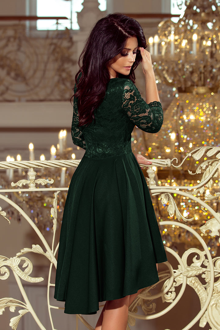 Numoco 210-3 NICOLLE - dress with longer back with lace neckline - dark green-3