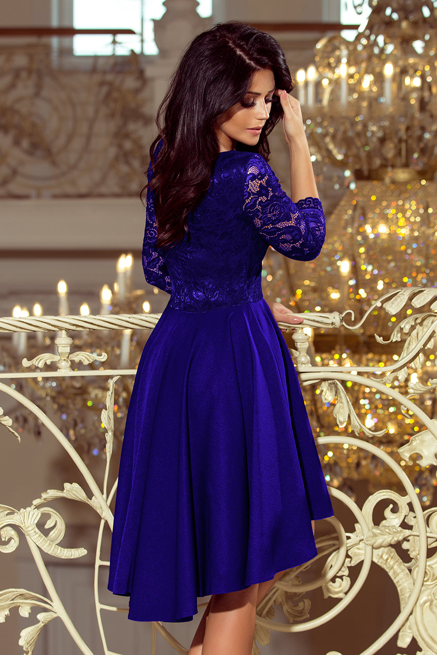 Numoco 210-4 NICOLLE - dress with longer back with lace neckline - ROYAL BLUE-3