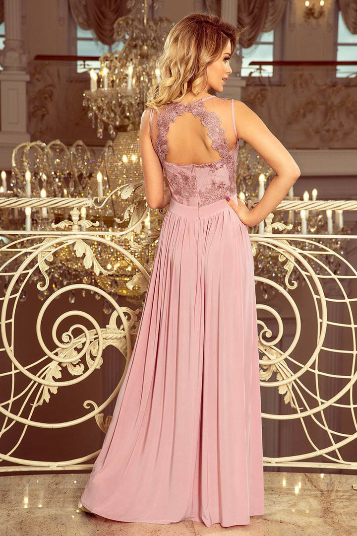 Numoco 215-5 LEA long sleeveless dress with embroidered cleavage - TAUPE-Shangri-La Fashion