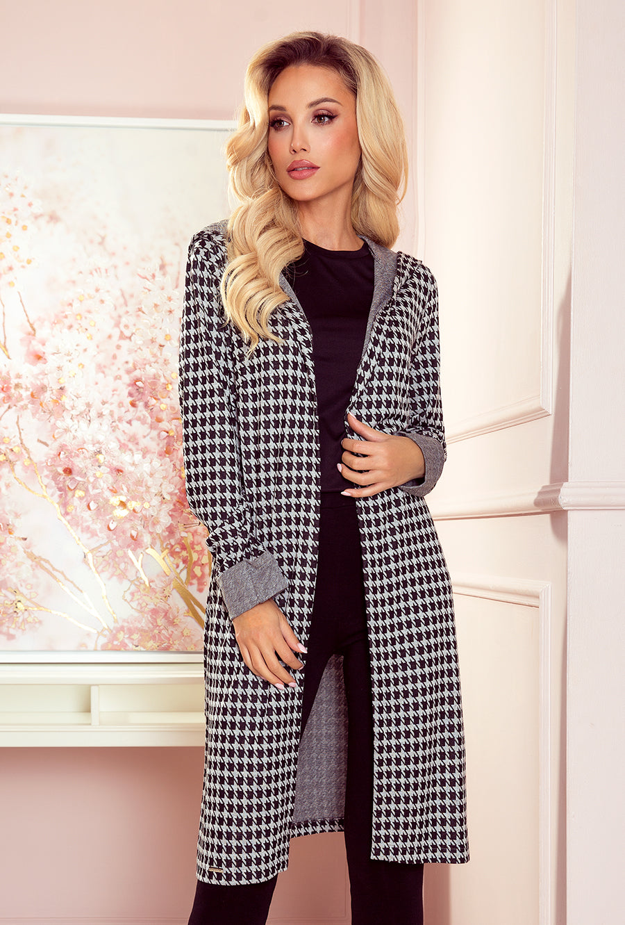 Numoco 218-6 Coat with hood and pockets - houndstooth-0