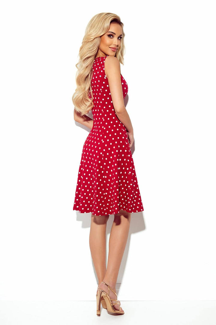 Numoco 241-2 STELLA Dress with a neckline - burgundy in polka dots-Shangri-La Fashion