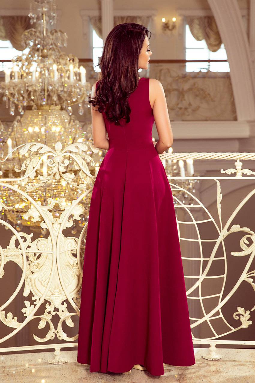 Numoco 246-1 CINDY long dress with a neckline - burgundy-Shangri-La Fashion