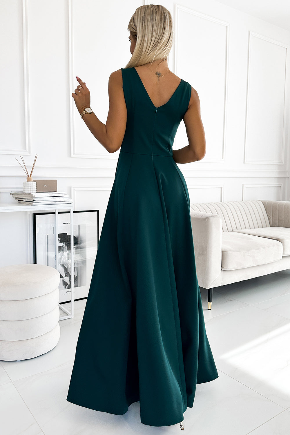 Numoco 246-5 CINDY long elegant dress with a neckline - green-2