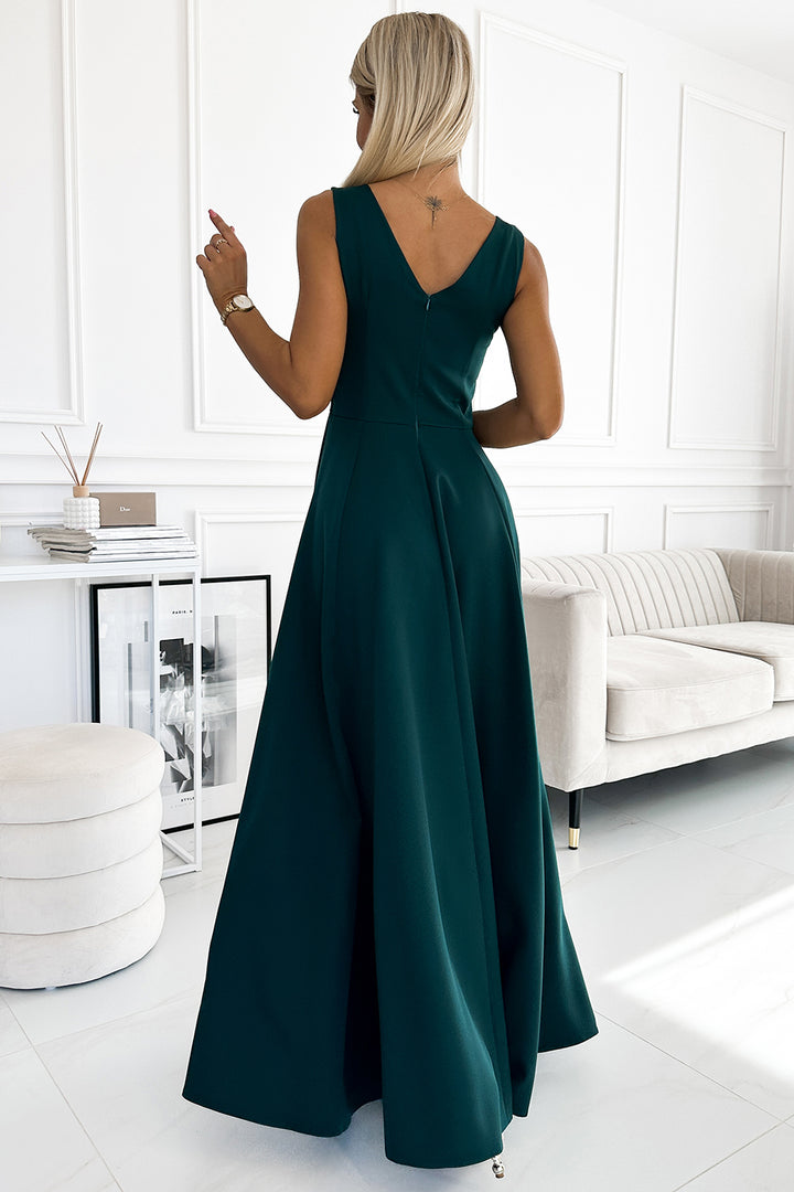 Numoco 246-5 CINDY long elegant dress with a neckline - green-2