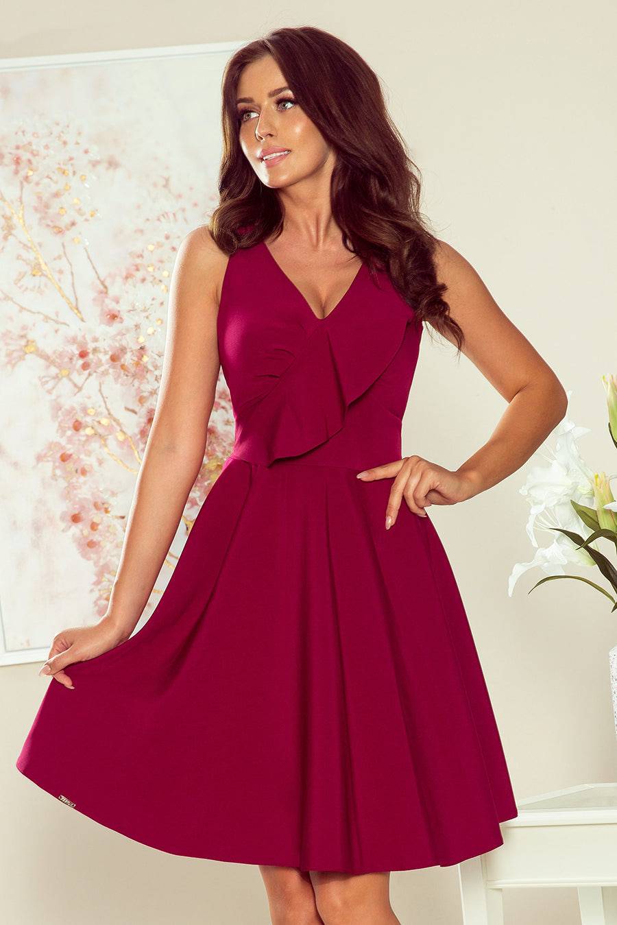 Numoco 274-1 ANITA Frill dress - burgundy-Shangri-La Fashion