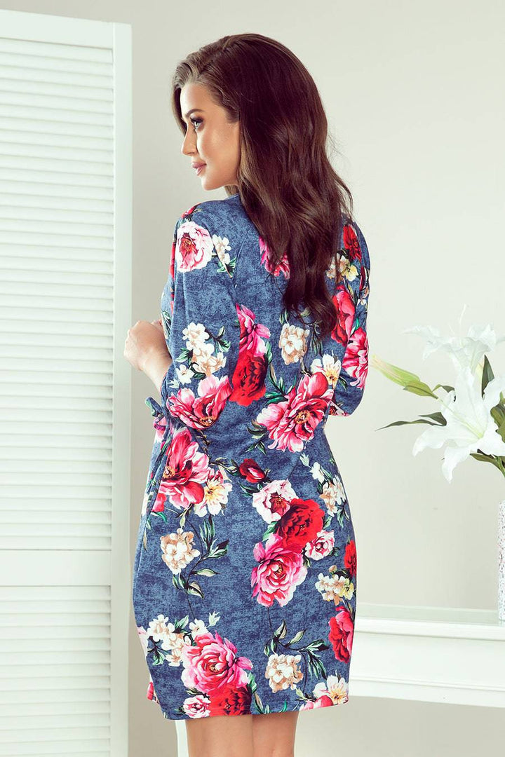 Numoco 281-2 SOPHIE Comfortable Oversize dress - flowers on jeans-Shangri-La Fashion