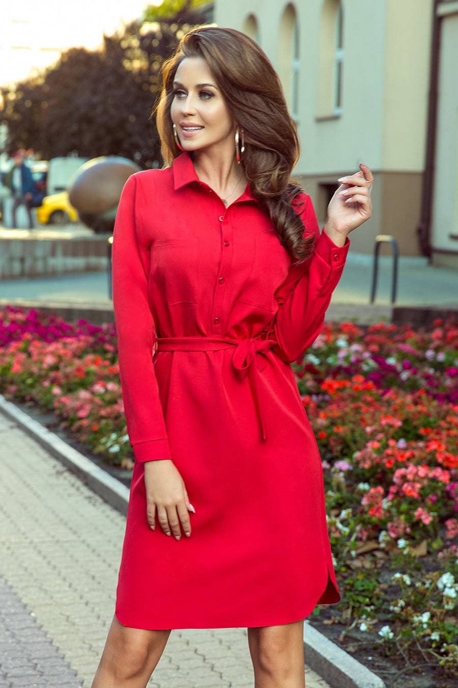 Numoco 284-1 CAMILLE Shirt dress with pockets - red-Shangri-La Fashion