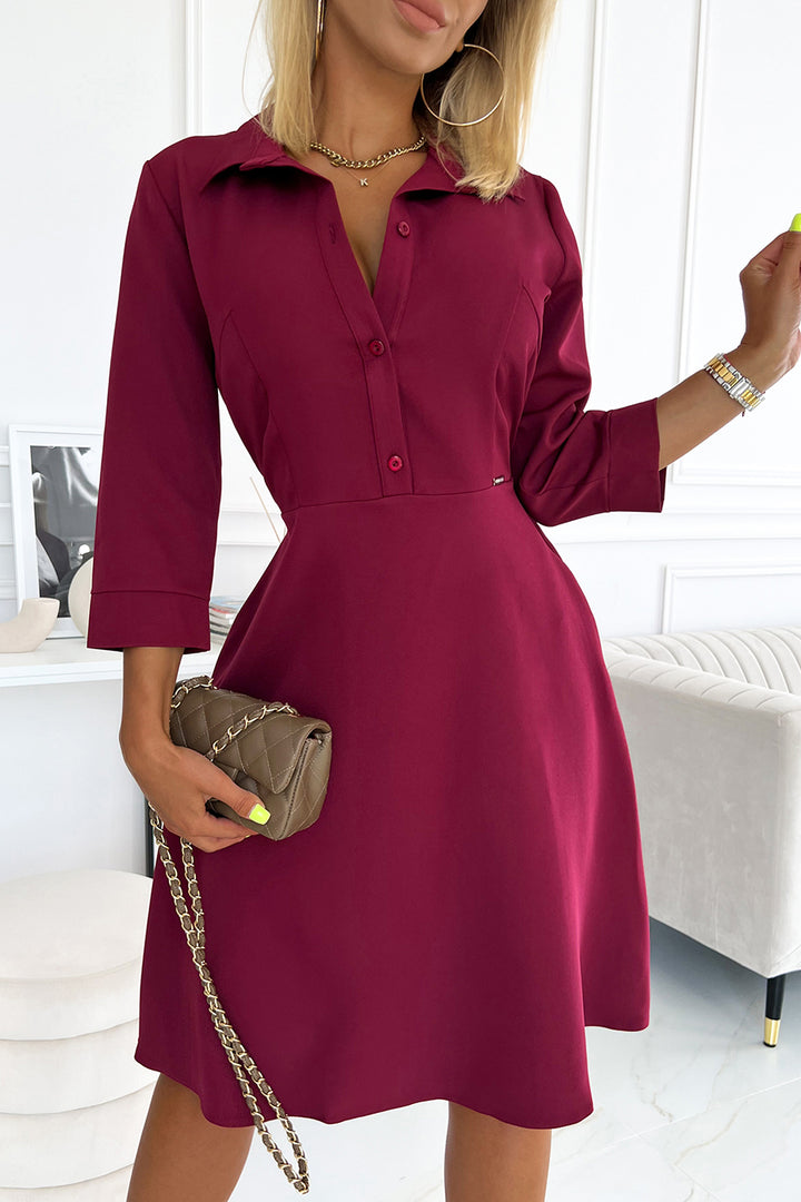 Numoco 286-5 SANDY Flared shirt dress - Burgundy color-3