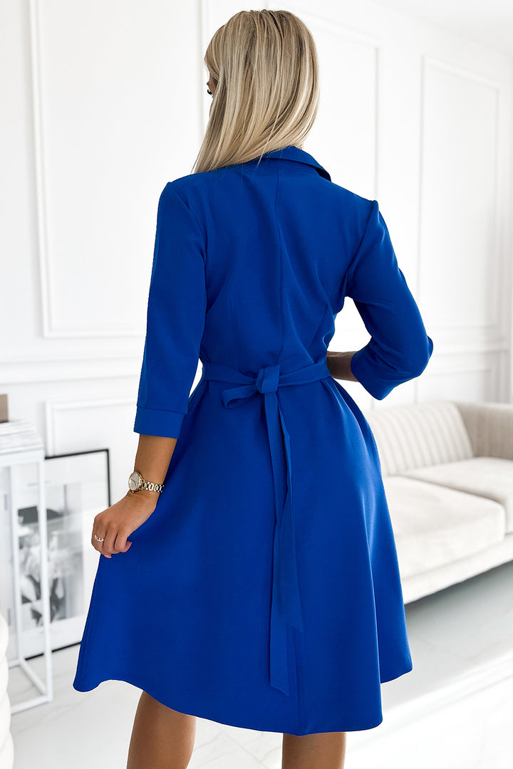 Numoco 286-6 SANDY Flared shirt dress with a belt - blue-2