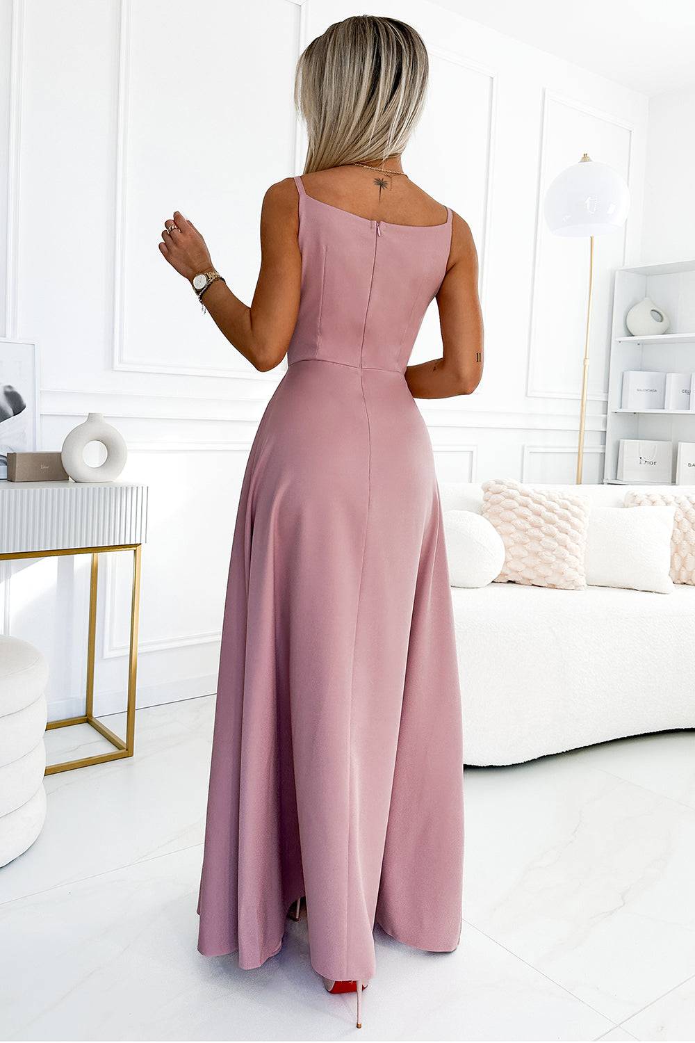 Numoco 299-16 CHIARA elegant maxi dress with straps - dirty pink-Shangri-La Fashion