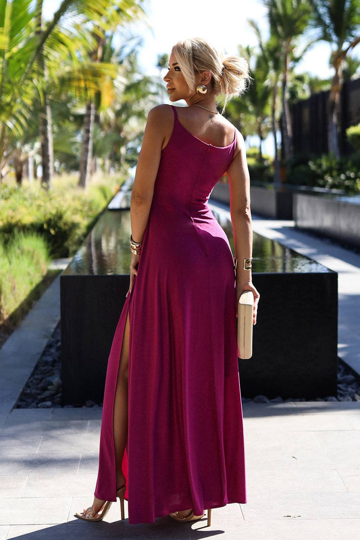 Numoco 299-19 CHIARA elegant long maxi dress with straps - fuchsia with glitter