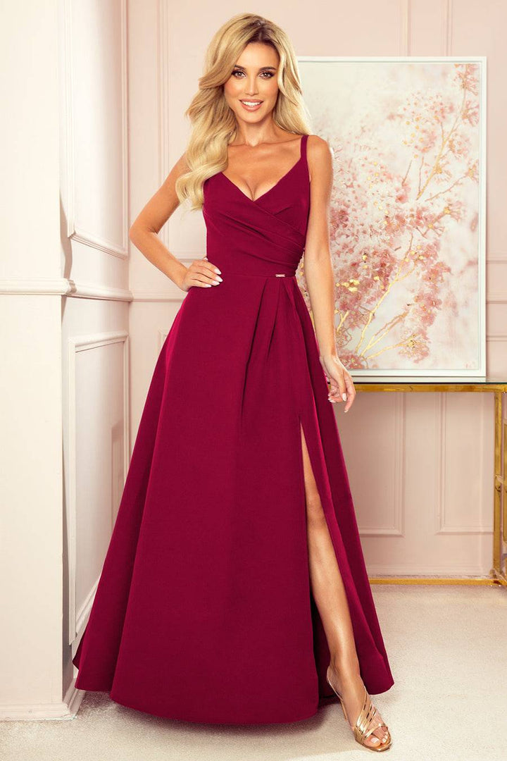 Numoco 299-5 CHIARA elegant maxi dress with straps - Burgundy color