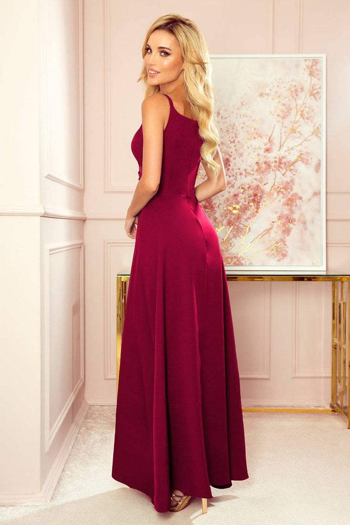 Numoco 299-5 CHIARA elegant maxi dress with straps - Burgundy color