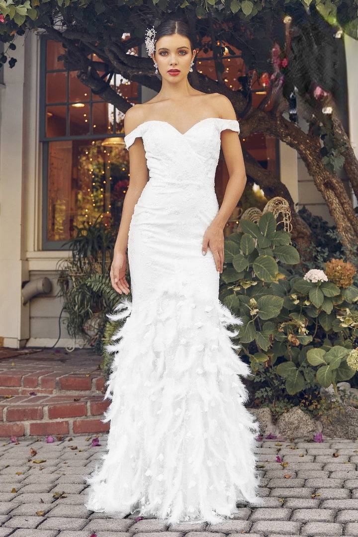 Off Shoulder Ruffled Skirt Sweetheart Long Wedding Dress NXC1106W