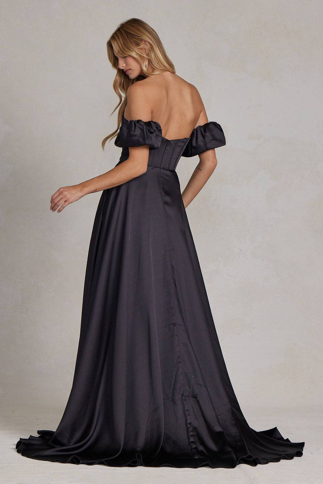 Off Shoulder Sweetheart Satin Side Slit Long Prom Dress NXK1122