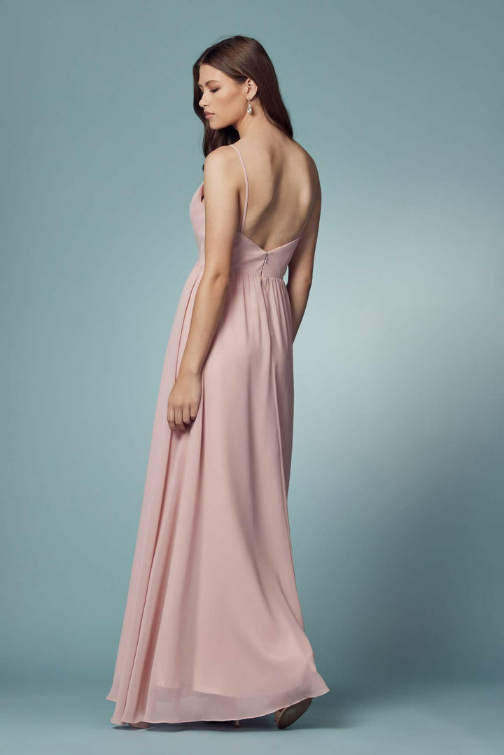 V-Neck Chiffon Slip Skirt Long Bridesmaid Dress NXR275-1