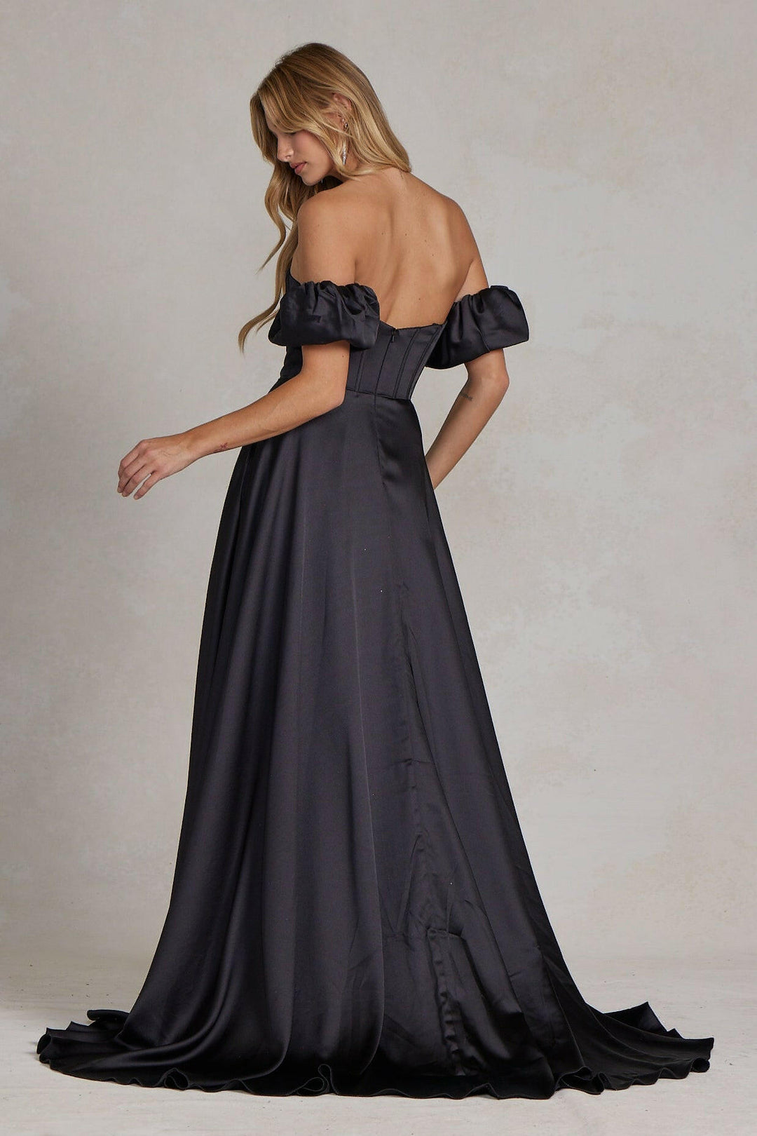 Off Shoulder Sweetheart Satin Side Slit Long Prom Dress NXK1122-1