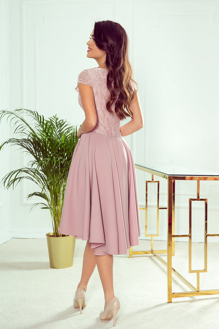 Numoco 300-1 PATRICIA - dress with longer back with lace neckline - powder pink-1