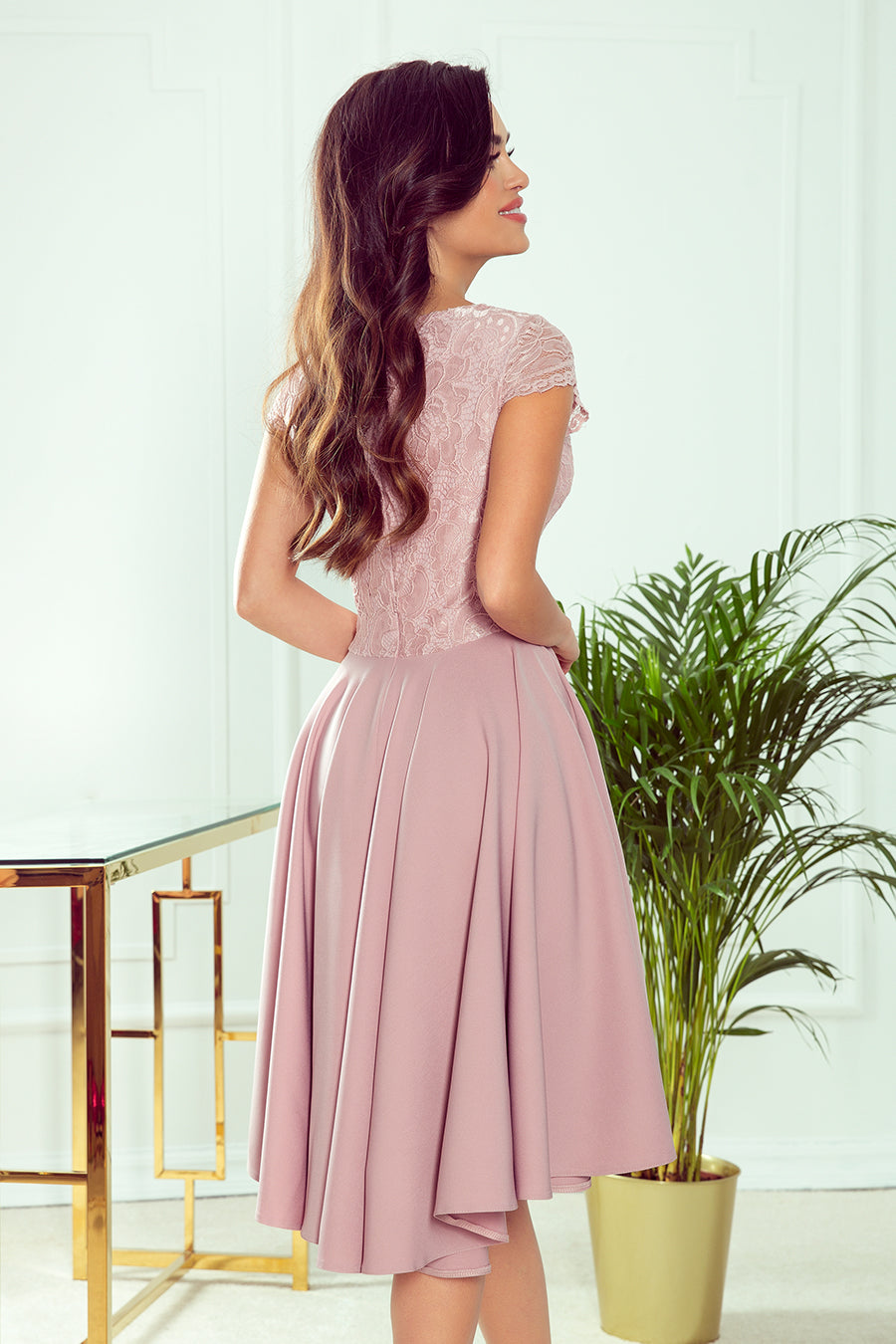 Numoco 300-1 PATRICIA - dress with longer back with lace neckline - powder pink-3