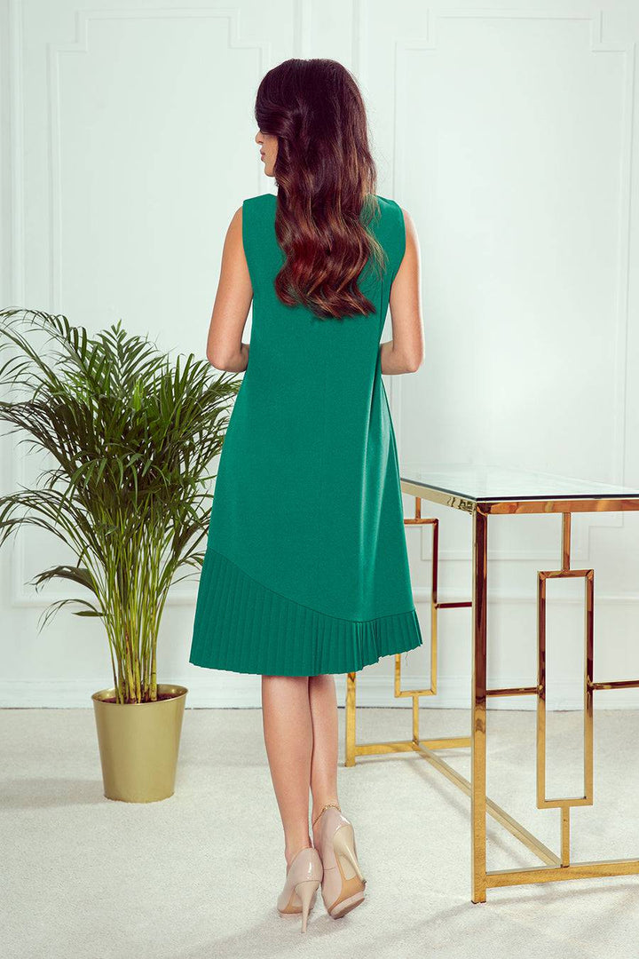 Numoco 308-1 KARINE - trapezoidal dress with asymmetrical pleat - green-Shangri-La Fashion