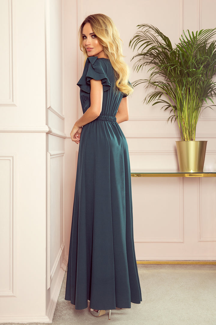 Numoco 310-1 LIDIA long dress with neckline and frills - green-1