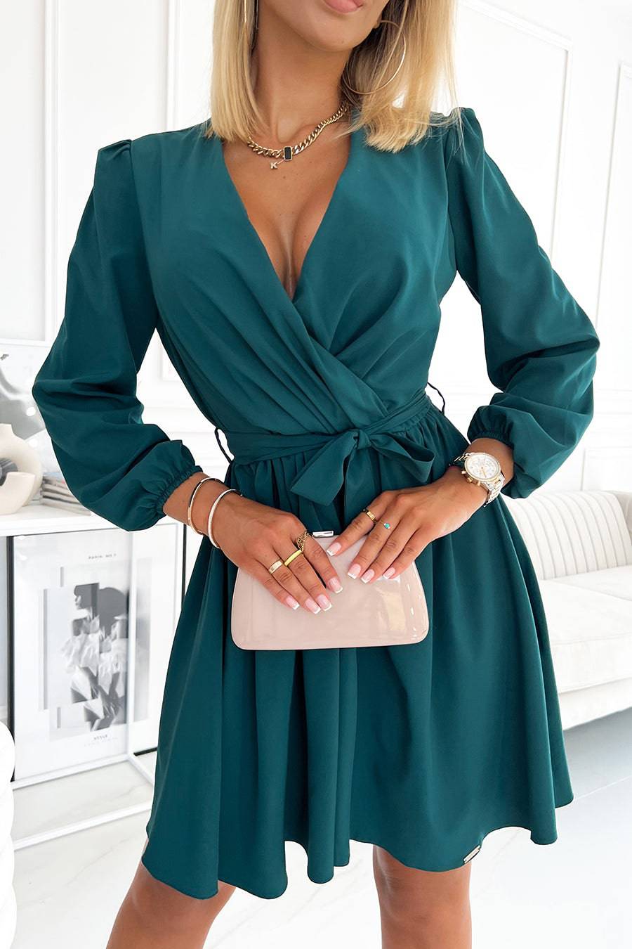 Numoco 339-2 BINDY Feminine dress with a neckline - green-Shangri-La Fashion