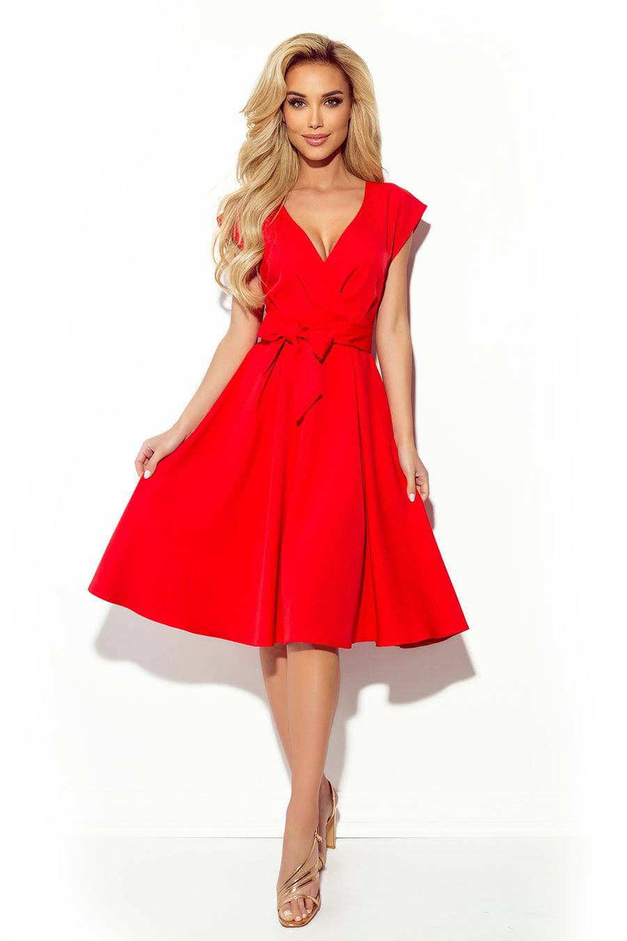 Numoco 348-4 SCARLETT - flared dress with a neckline - red-Shangri-La Fashion