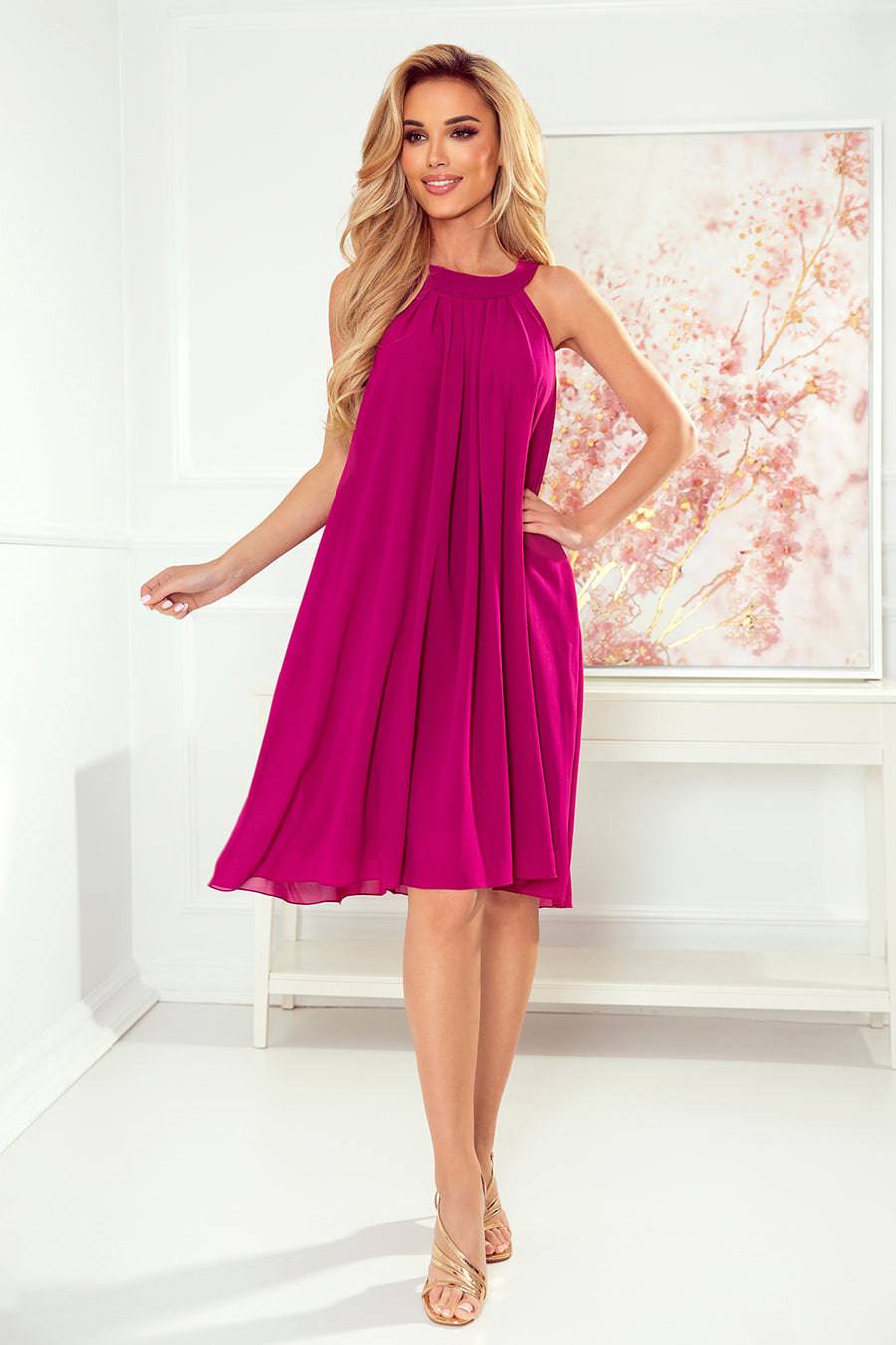 Numoco 350-7 ALIZEE - chiffon dress with a binding - color fuchsia-Shangri-La Fashion