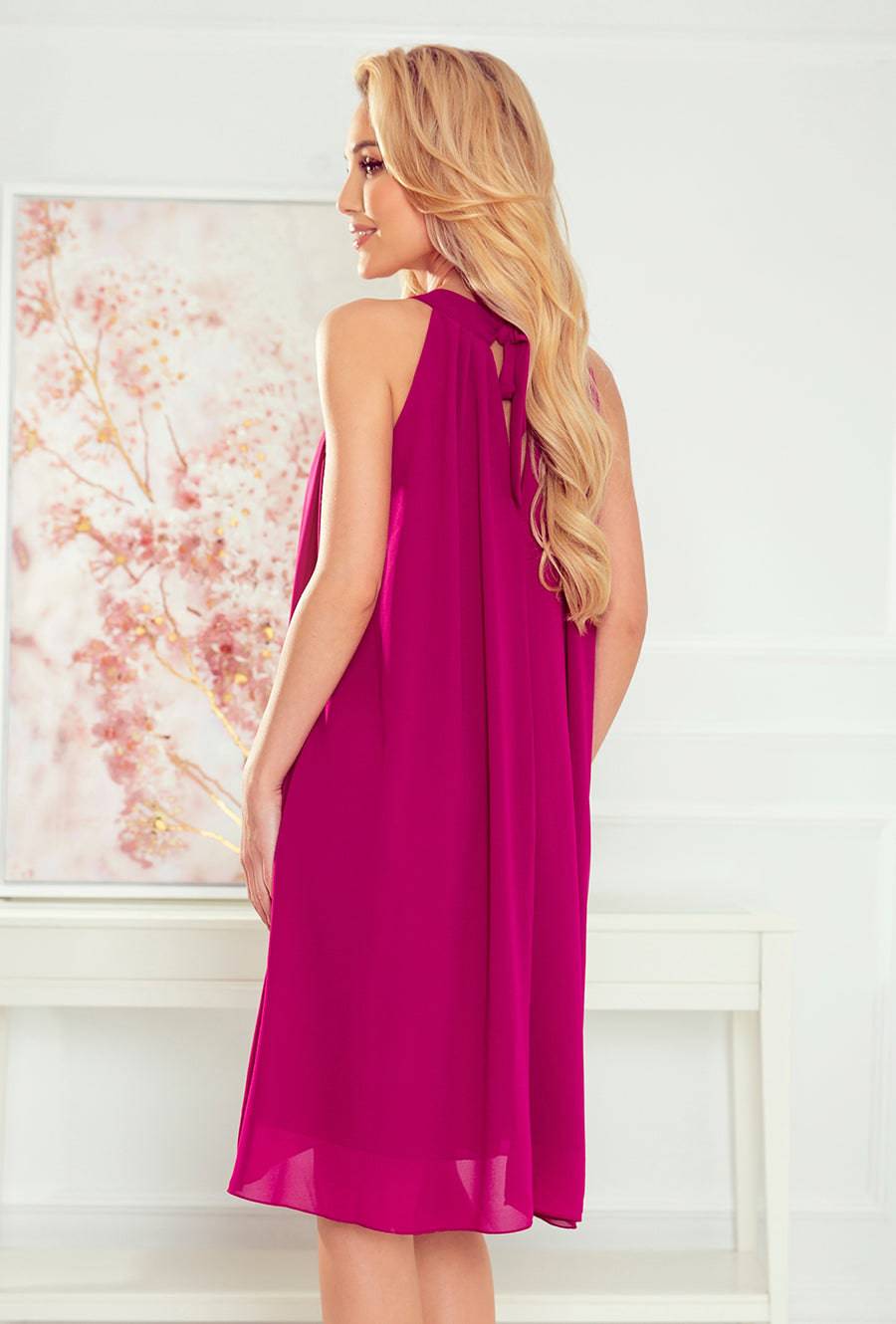 Numoco 350-7 ALIZEE - chiffon dress with a binding - color fuchsia-Shangri-La Fashion