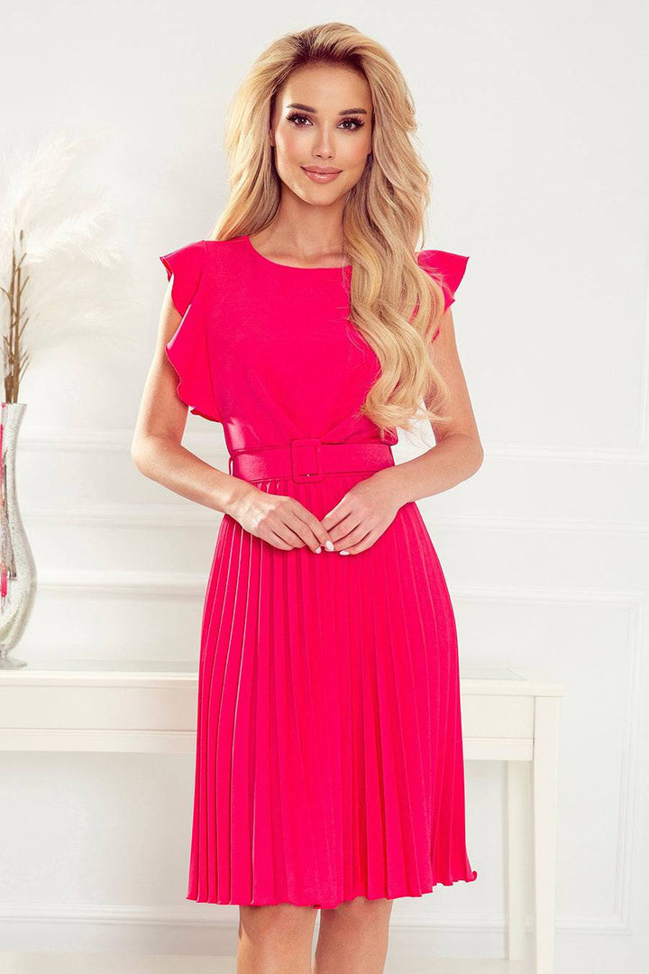 Numoco 396-2 LAYLA Pleated dress with a belt - raspberry color