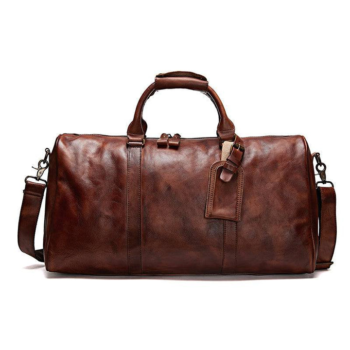 Vegetable Tanning Leather Duffle Bag Travel Case Duffel, Luggage Bags, Gym Sports Leather Bag ,Vintage Overnight Weekender Carry On Duffle Bag For Men and Women-Shangri-La Fashion