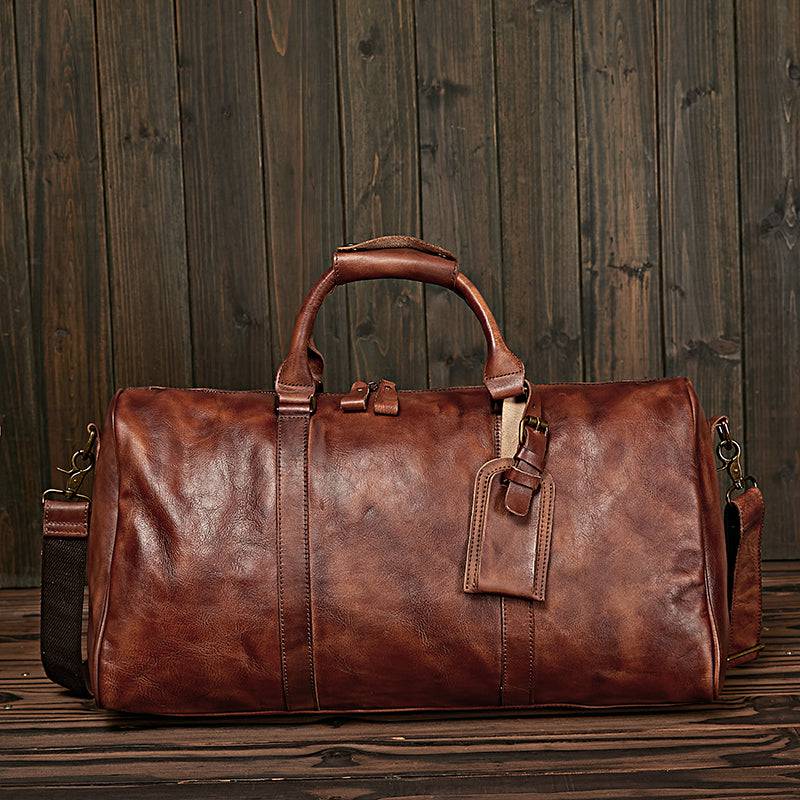 Vegetable Tanning Leather Duffle Bag Travel Case Duffel, Luggage Bags, Gym Sports Leather Bag ,Vintage Overnight Weekender Carry On Duffle Bag For Men and Women-Shangri-La Fashion