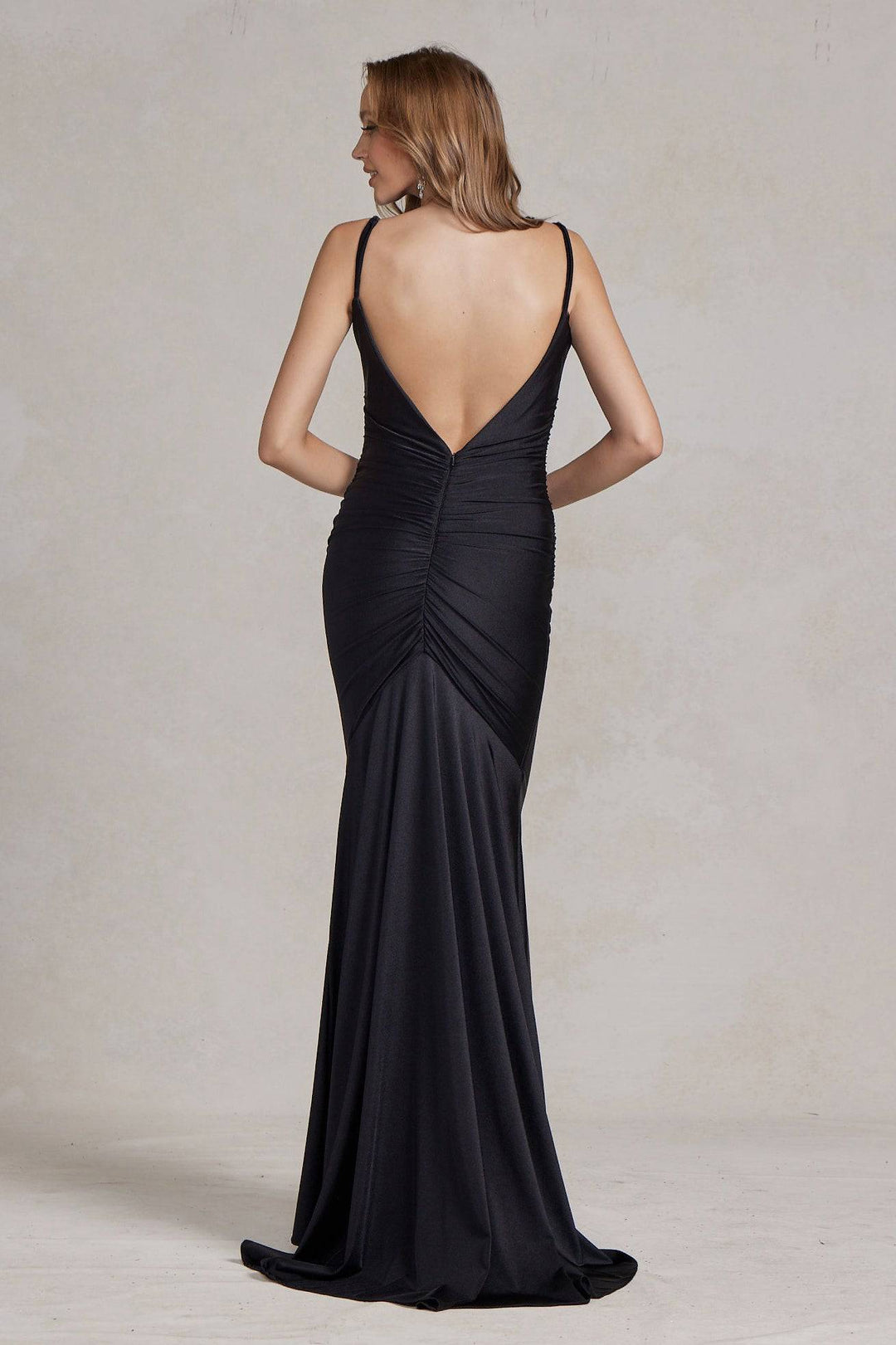 Cowl Neck Low Back Mermaid Open V-Back Long Evening Dress NXK490