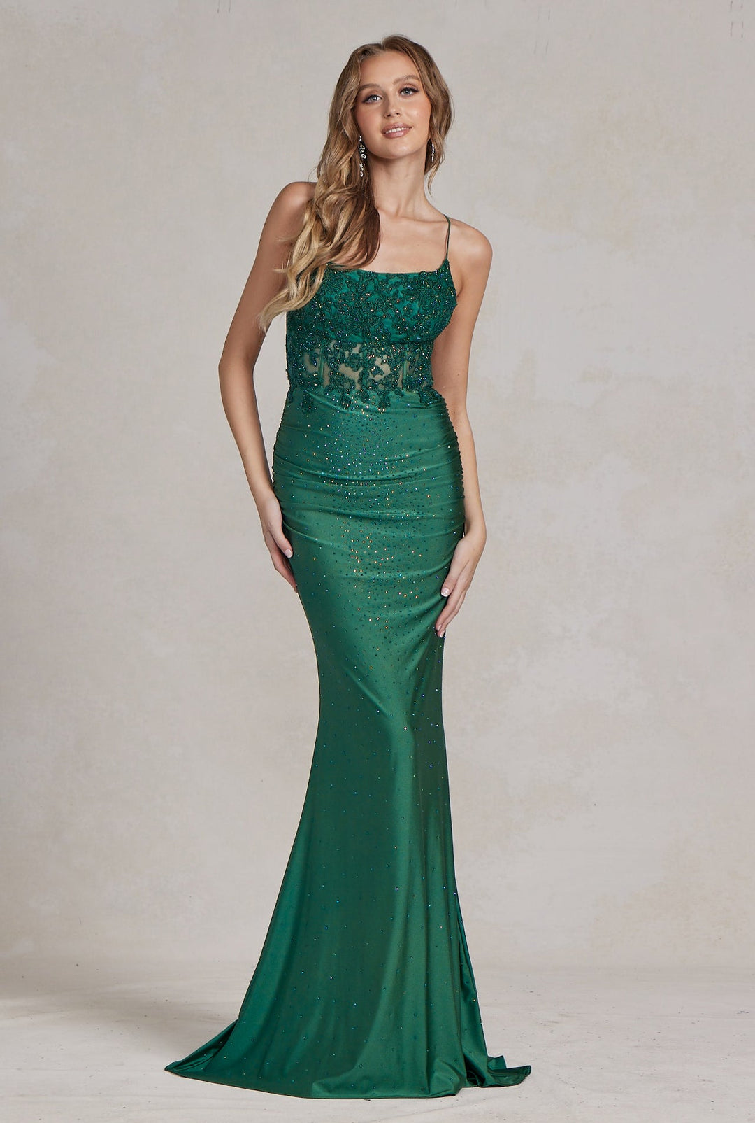 Mermaid Satin Embroidered Lace Square Neck Long Prom Dress NXE1186-2