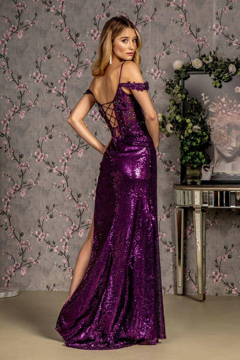 3D Flower Sequin Sheer Corset Bodice Mesh Mermaid Long Prom Dress GLGL3436-Shangri-La Fashion