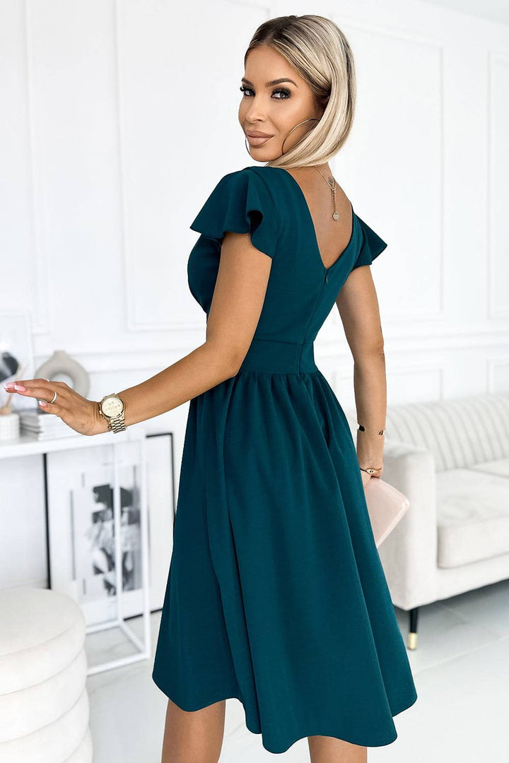 Numoco 425-1 MATILDE Dress with a neckline and short sleeves - green-Shangri-La Fashion