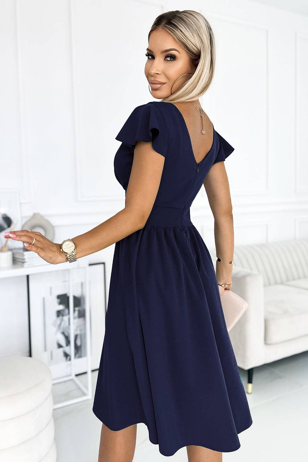 Numoco 425-3 MATILDE Dress with a neckline and short sleeves - dark blue-Shangri-La Fashion