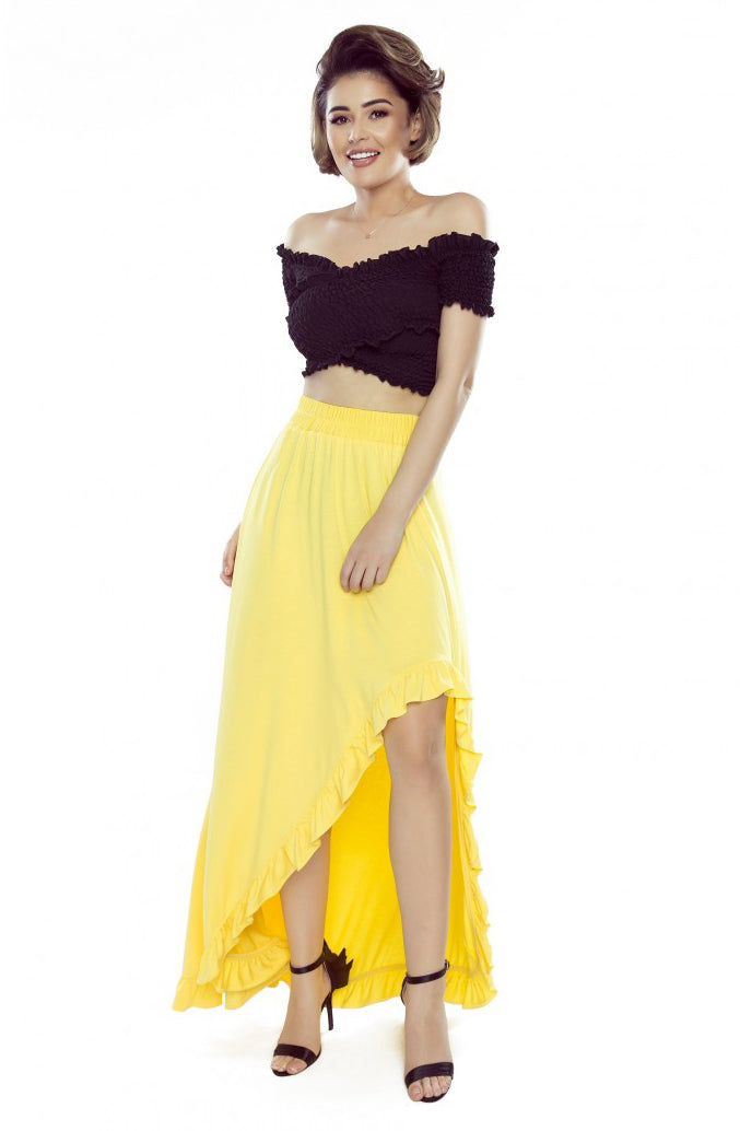 Bergamo 426-1 Asymmetrical maxi skirt with a frill - lemon-0