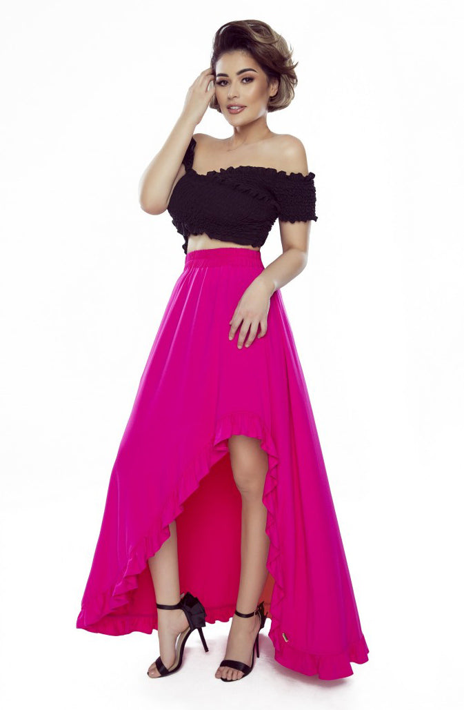 Bergamo 426-2 Asymmetrical maxi skirt with a frill - fuchsia-0