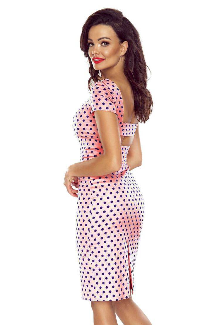 Bergamo 440-2 Elegant cotton dress with short sleeves - pink with navy blue polka dots-Shangri-La Fashion