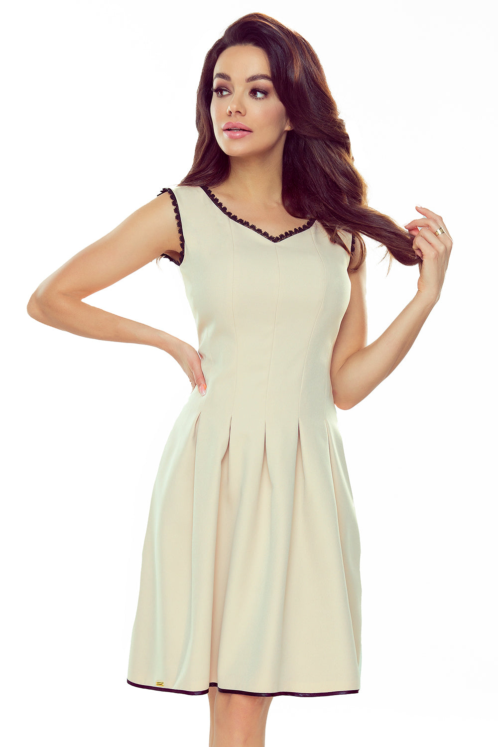 Bergamo 452-5 Flared dress with lace in the neckline - beige-0