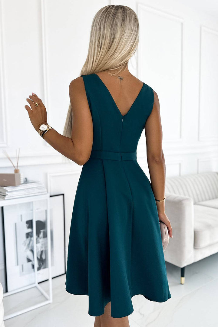 Numoco 478-3 MAYA Dress with longer back, neckline and belt - green-Shangri-La Fashion