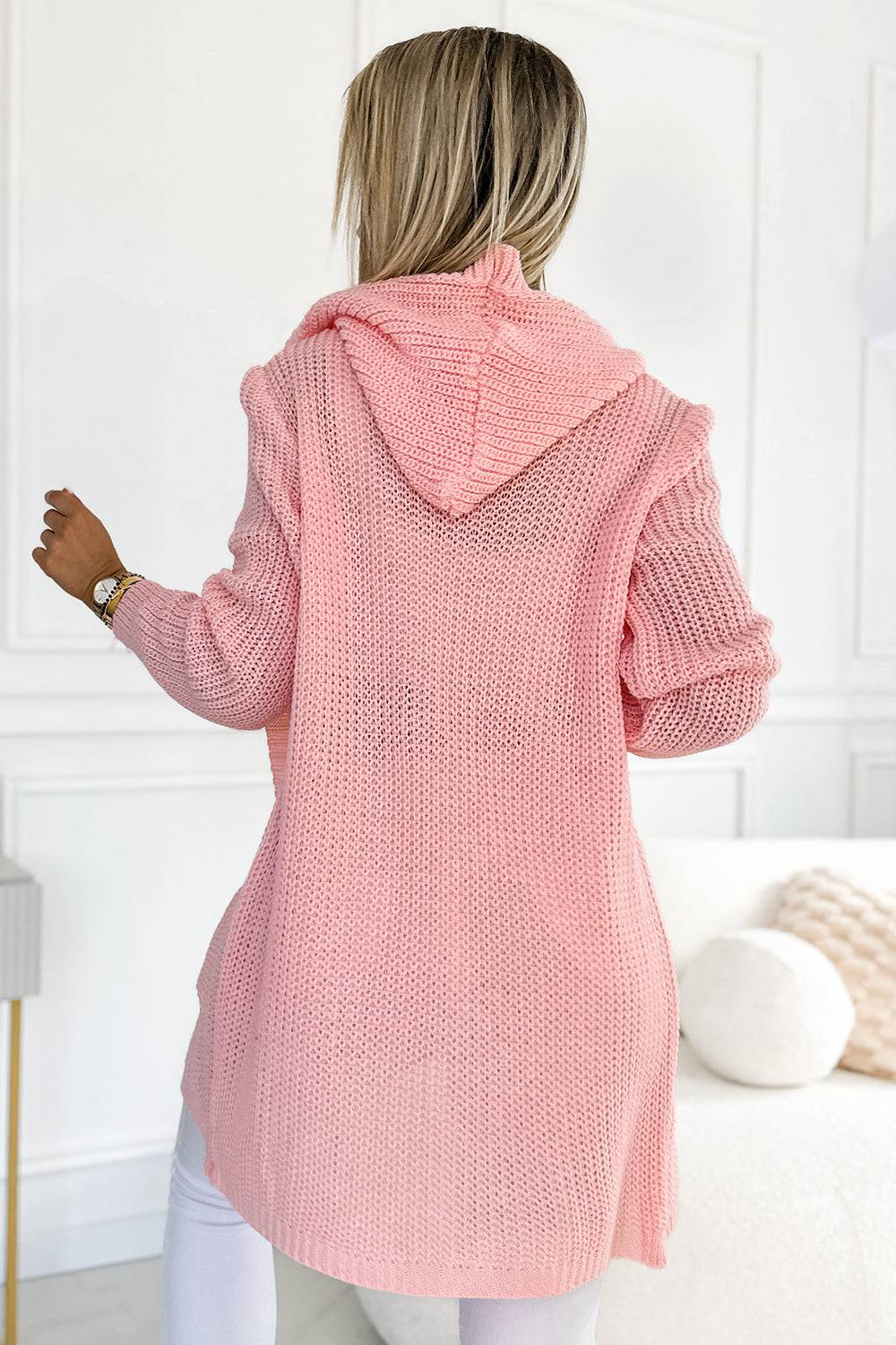 Numoco Basic 488-3 Cardigan - cape with a hood, pockets and a patch - peach color-Shangri-La Fashion